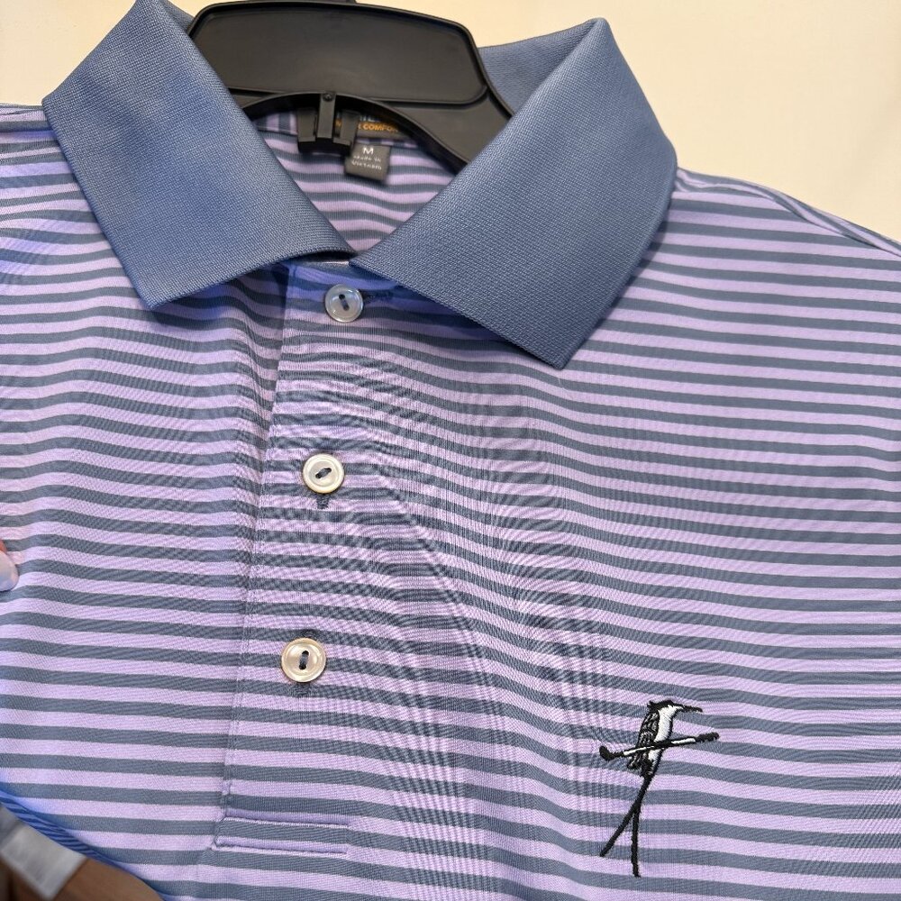 Peter Millar Summer Comfort Light Purple/Gray Stripe Polo Tryall Club Logo M